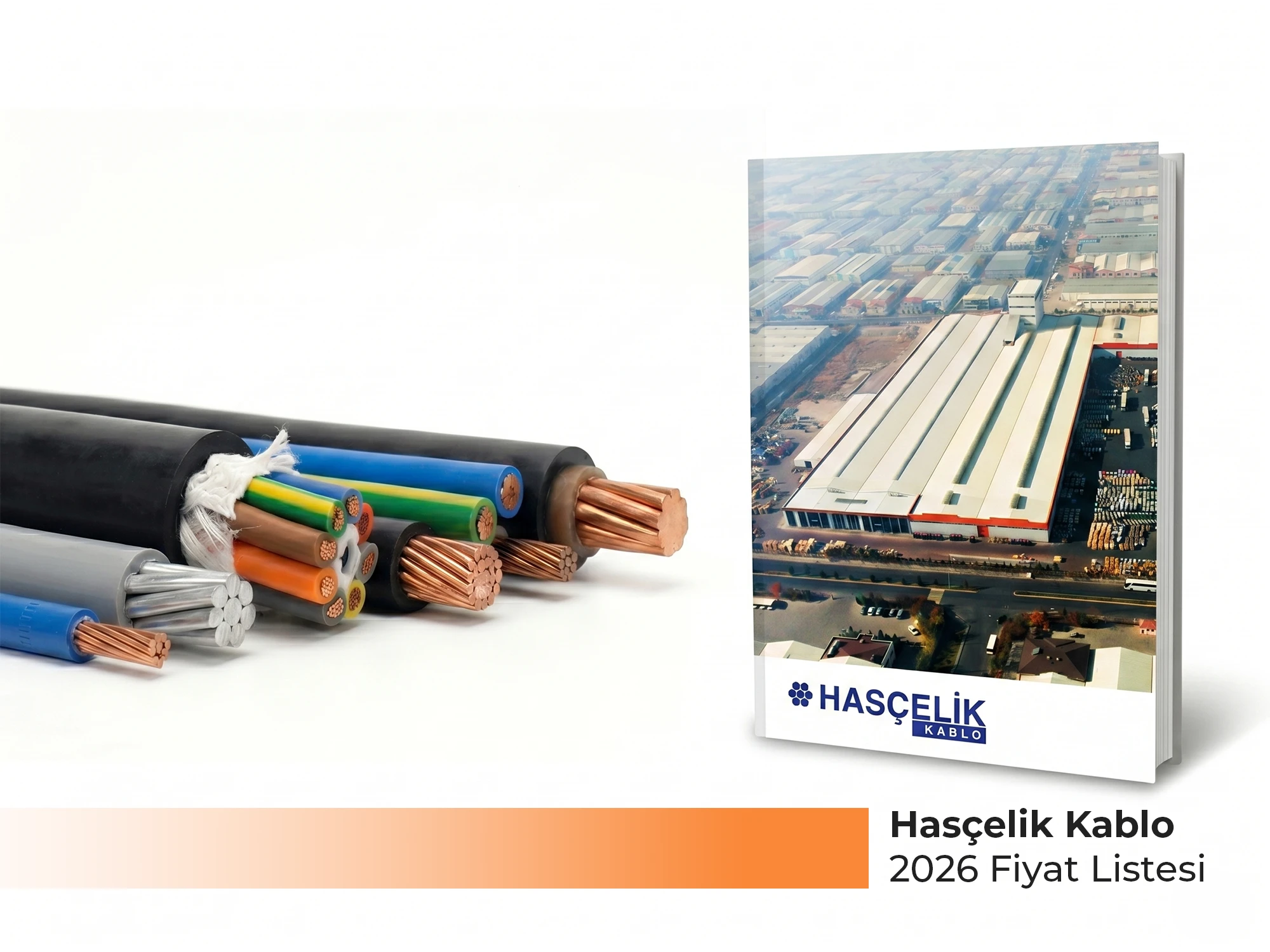 Hasçelik Kablo 2026 Fiyat Listesi - Enerji ve OPGW Kabloları Hasçelik Kablo 2026 güncel fiyat listesi kapağı, NYY ve NYM enerji kabloları, orta gerilim kabloları, halojensiz N2XH ve OPGW optik toprak teli ürünlerini içeren katalog - Levent Elektrik Antalya