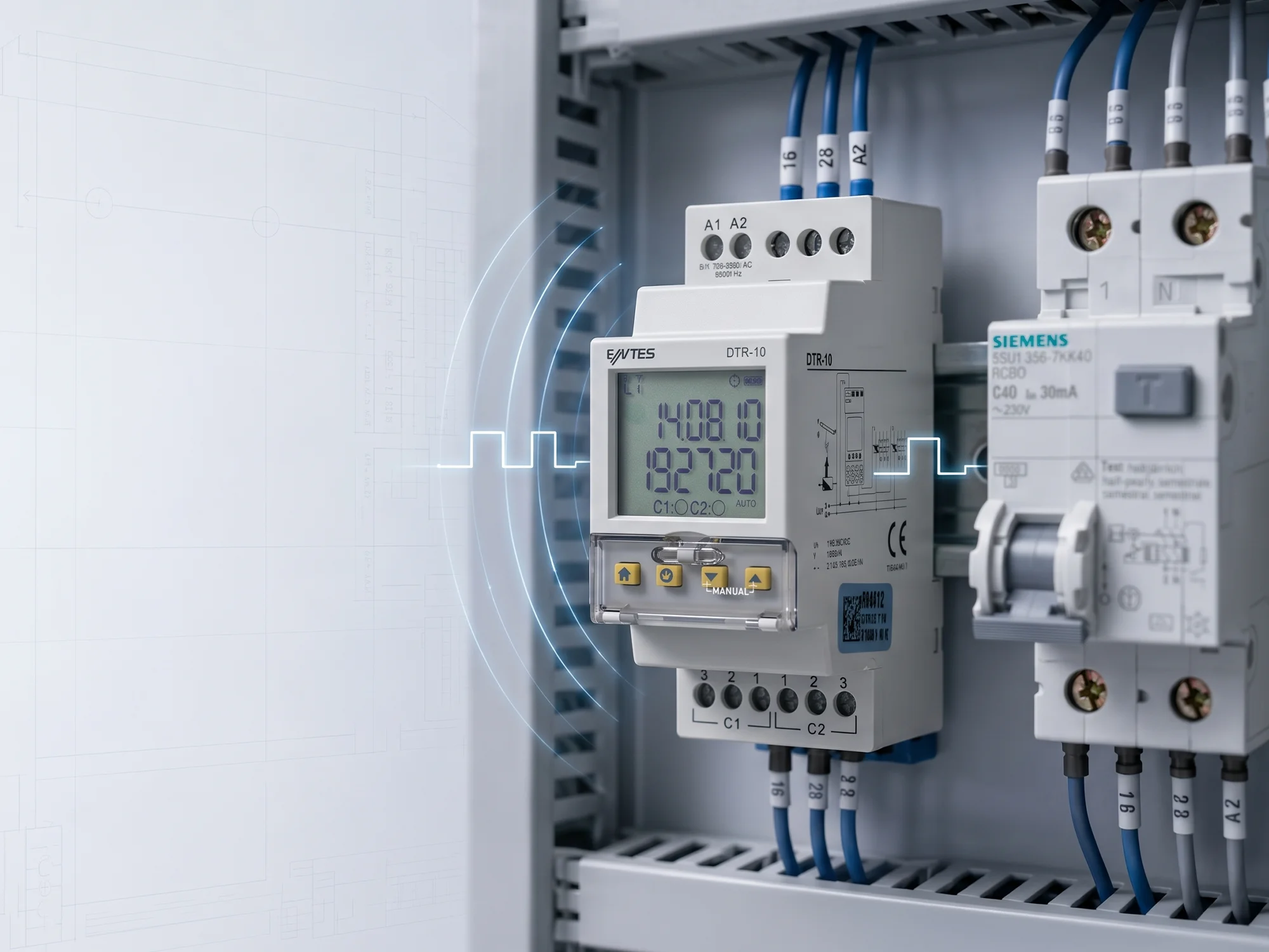 Zaman Rölesi Nedir? Çeşitleri, Ayarı ve Bağlantı Şeması Elektrik panosunda DIN raya monte edilmiş Entes DTR-10 astronomik zaman rölesi ve otomat sigortalar | Levent Elektrik